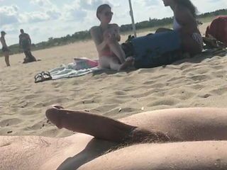best of Beach handjob nudist on shaved cock