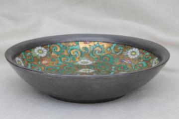 Hand decorated brass bottom porcelain bowl