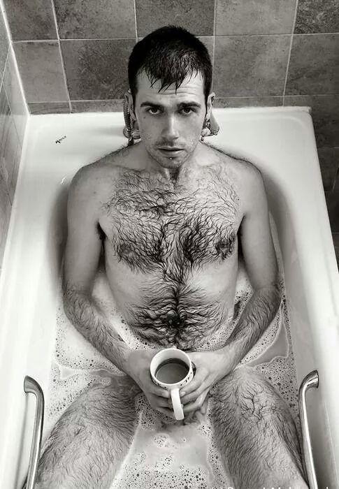 Hairy naked men in a bath