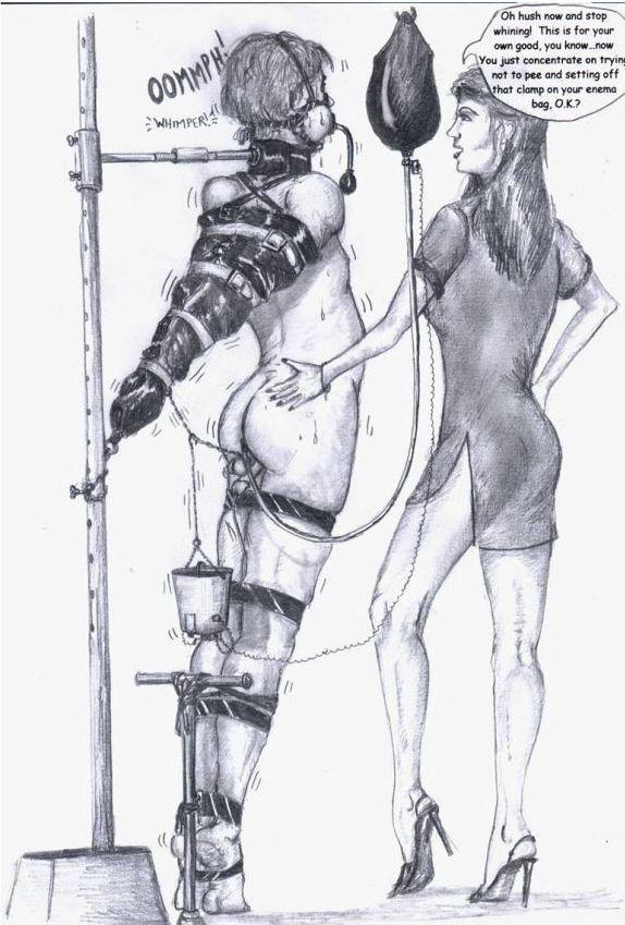 Bdsm drawing female enema torture