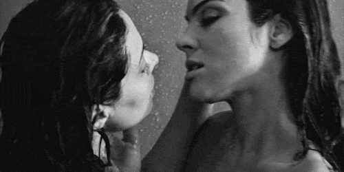 Lesbian kissing in the shower